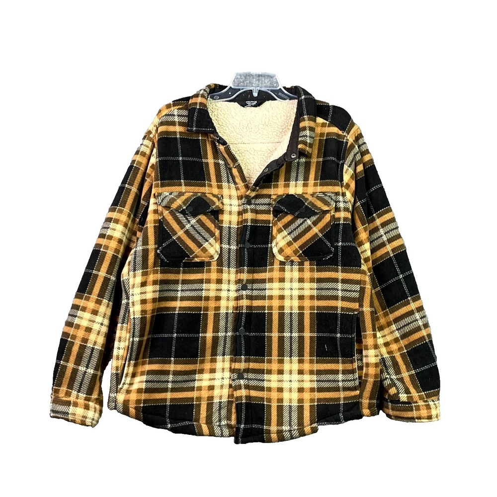 Member's Mark Sherpa Lined Shacket Mens L Yellow Black Rodeo Outdoor Snap Front